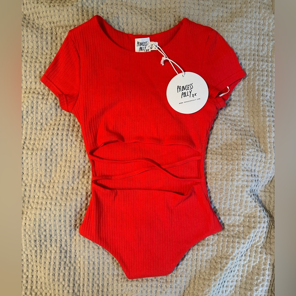 Princess Polly Red Criss Cross Bodysuit *NWT*